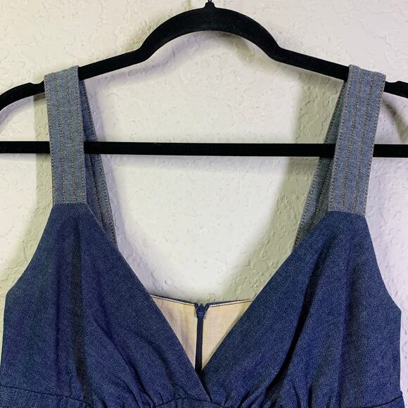 VOOM JOY HAN Dress Small Chambray Empire Waist Front Pockets Vintage 90's Y2K - Picture 3 of 14